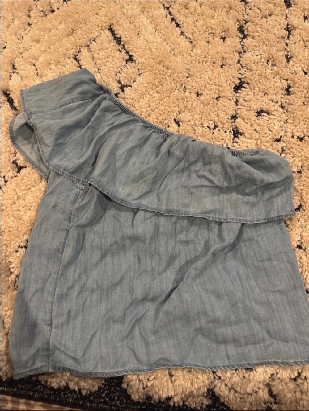American Eagle Outfitters Light Blue Off-Shoulder Chambray Top
